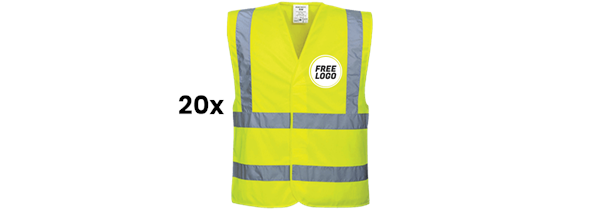 20 x Best Value Hi-Vis Vests + FREE Logo